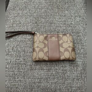 Coach Signature Brown and Tan Wristlet
